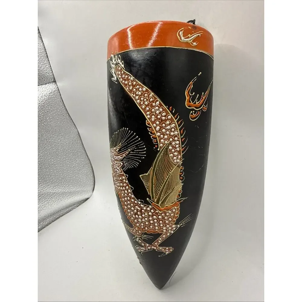 Set Of 2 Hand Painted Dragon Wall Vases Japan # 2748 *